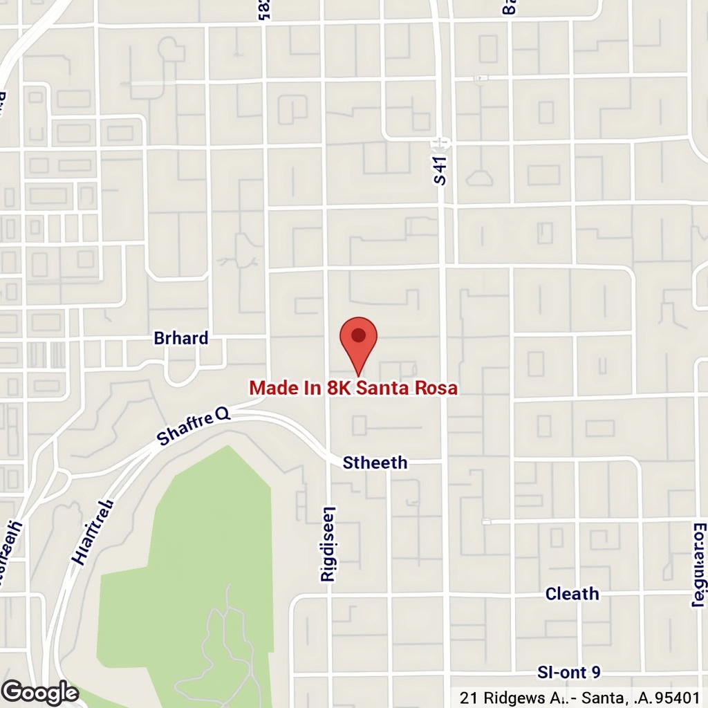 Map showing Made In Santa Rosa Education Foundation location at 211 Ridgeway Ave, Santa Rosa, CA 95401 with surrounding streets, landmarks, and neighborhood context